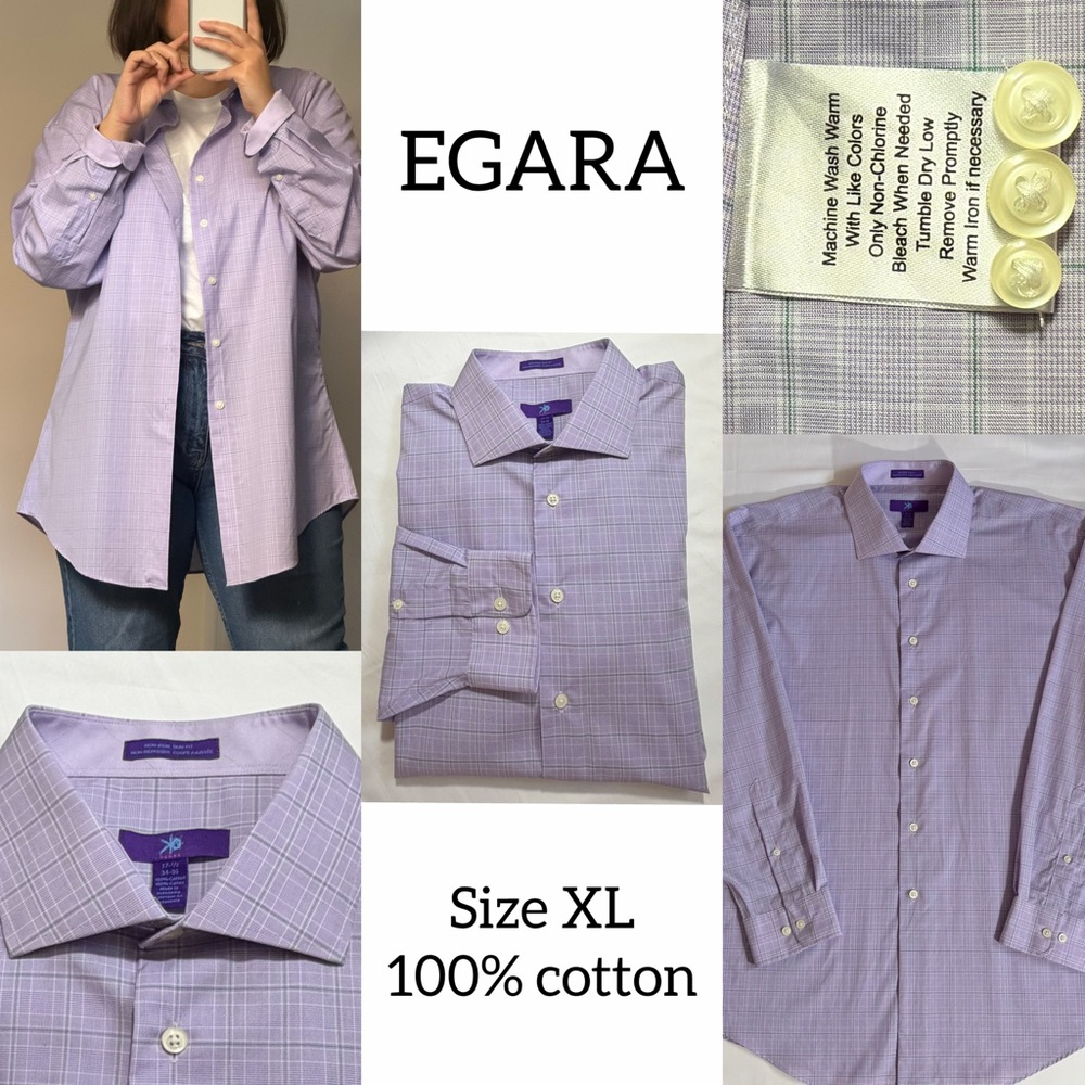 Egara Men's Lavender Plaid Dress Shirt